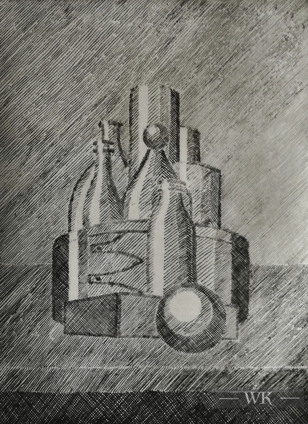 DZ38 – „Stilleben mit Flaschen“ 15×20 I Radierung (2004)
