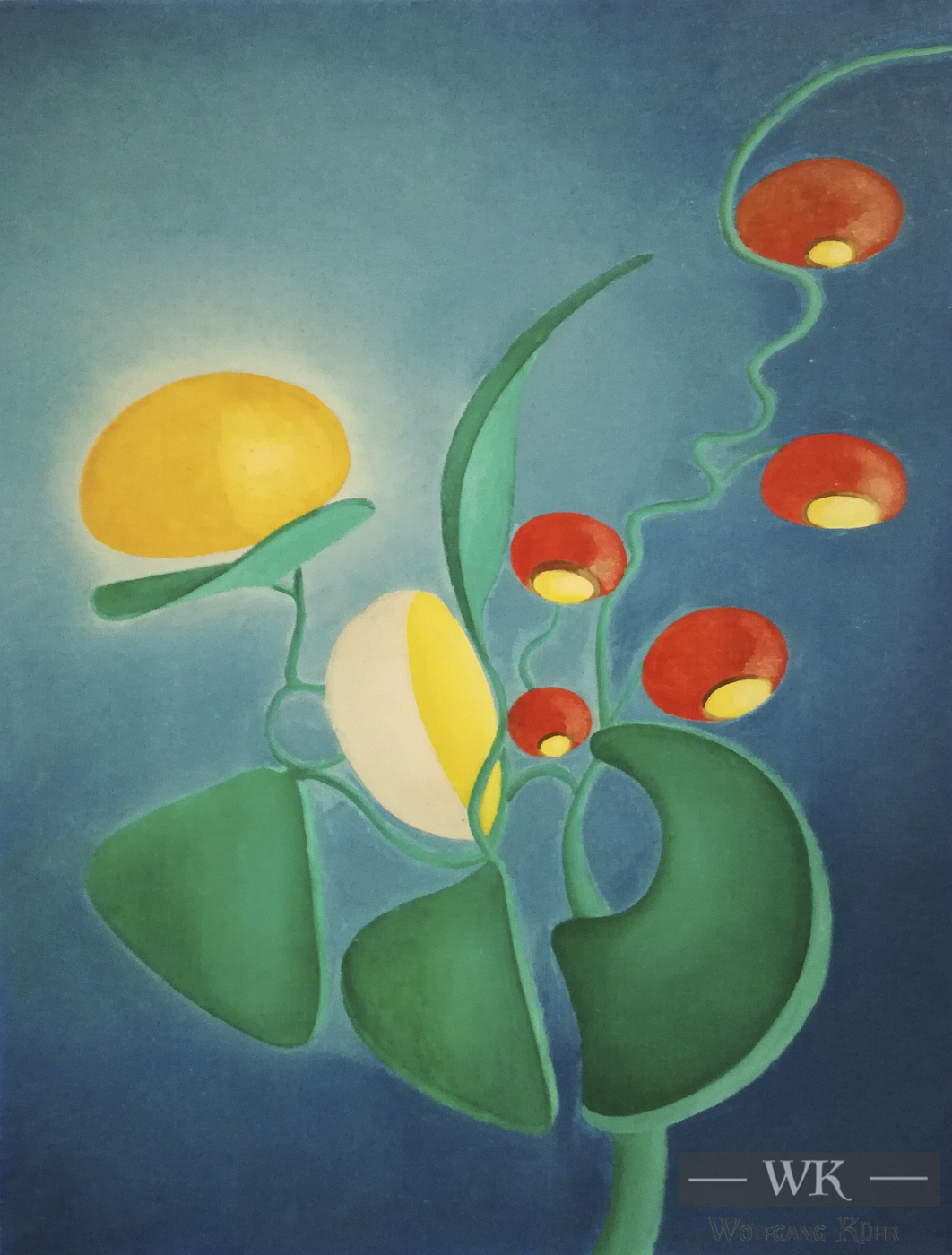 W12 – „Blume mit gelben Blüten und roten Früchten“ 31x40cm I Öl auf Leinwand (1980)